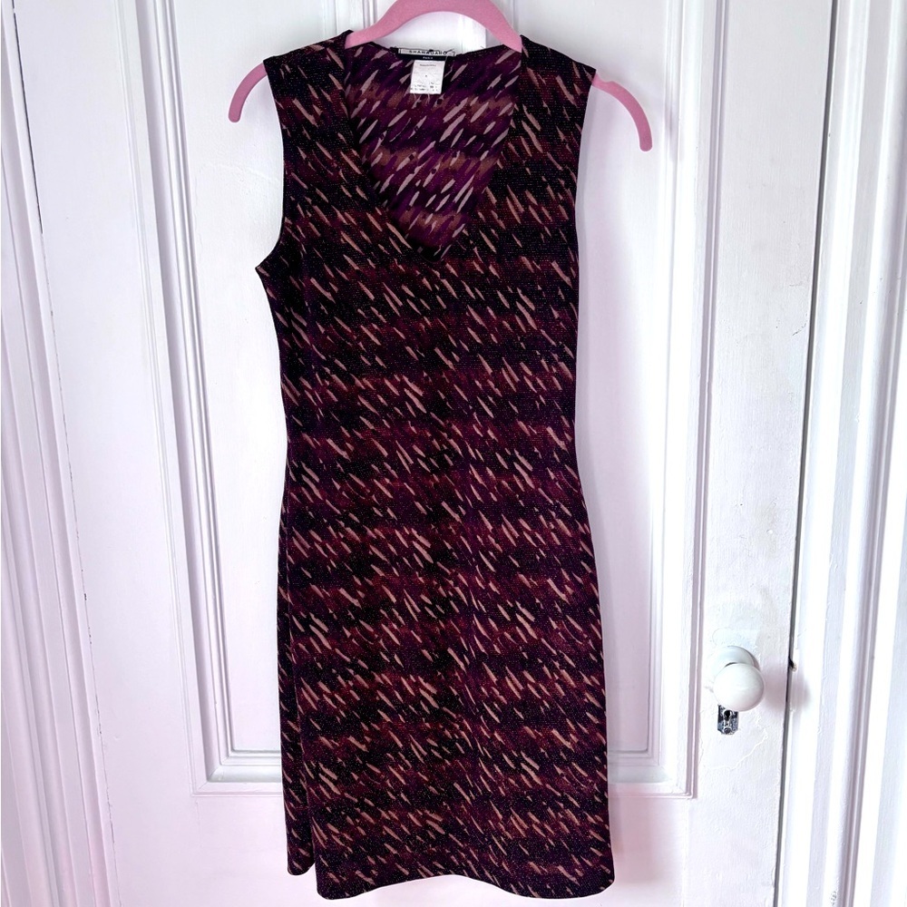 Vintage Sharagano Metallic Brown/Gold Sleeveless VNeck Bodycon Midi Medium
